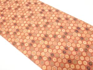 亀甲に菊模様織り出し　名古屋帯